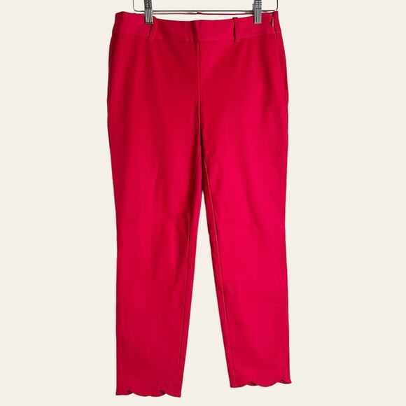J.Crew Winnie Crimson Red Scalloped Hem Ankle Trouser Pants Size 2 - Picture 2 of 10